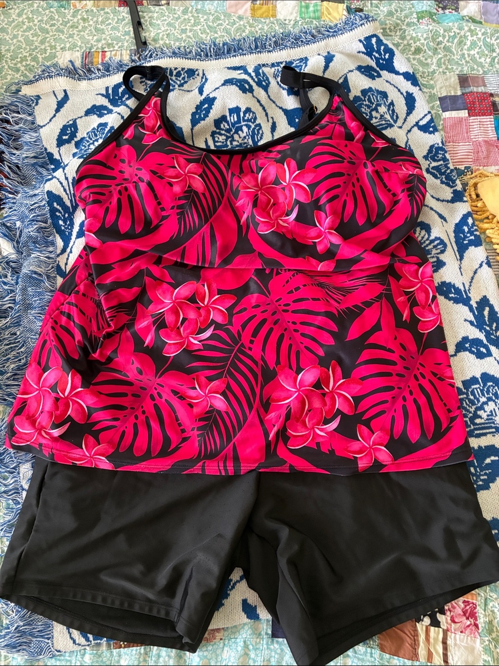 Tropical Pink & Black Tankini Set. 3XL